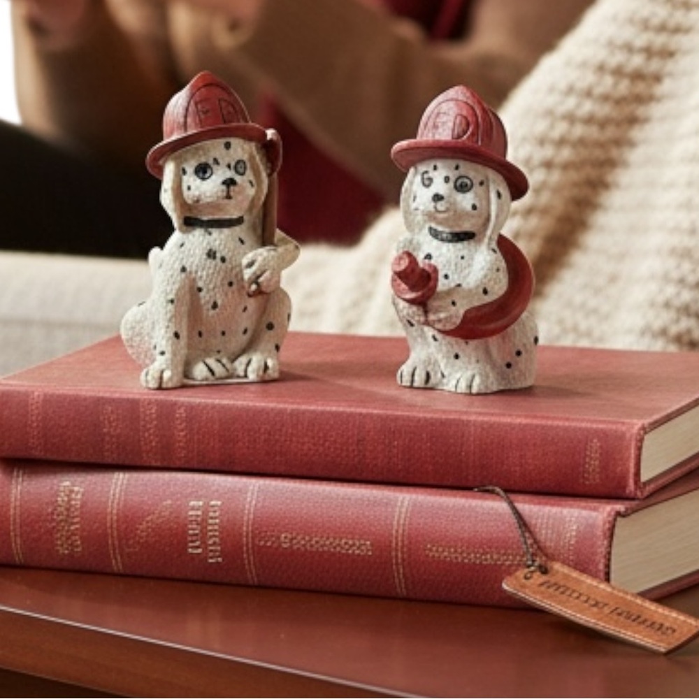 Vintage Dalmatian Firefighter hand painted ceramic salt and pepper shaker set